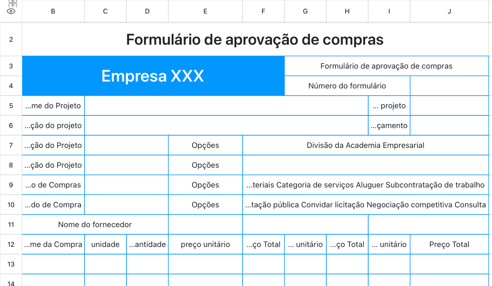 Formulário de aprovação de compras